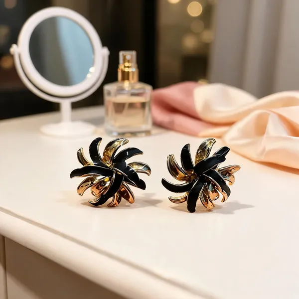 Black_Gold-Tone_Anti_Tarnish_Floral_Stud_Earrings_For_Women_-_Pack_of_2