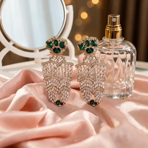 Gold_Green_Stone_Stainless_Steel_Chandelier_Earrings_For_Women