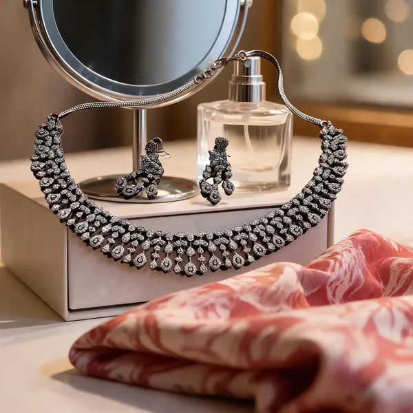 Silver_Oxidised_Stainless_Steel_Floral_Necklace_Set_For_Women
