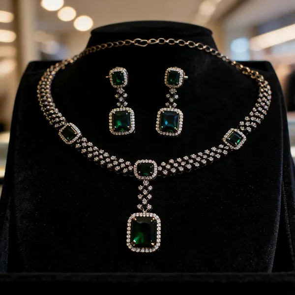 Green_Stone_Stainless_Steel_Statement_Necklace_Set_For_Women