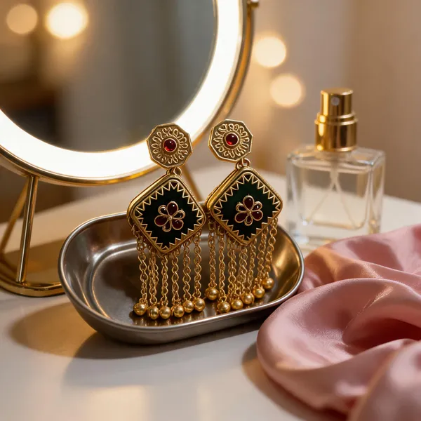 Gold_Red_Stone_Stainless_Steel_Ethnic_Drop_Earrings_For_Women