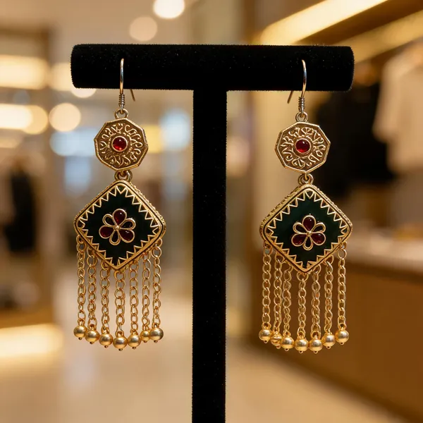 Gold_Red_Stone_Stainless_Steel_Ethnic_Drop_Earrings_For_Women
