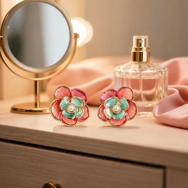 Pink_Turquoise_Anti_Tarnish_Floral_Stud_Earrings_For_Women_-_Pack_of_2