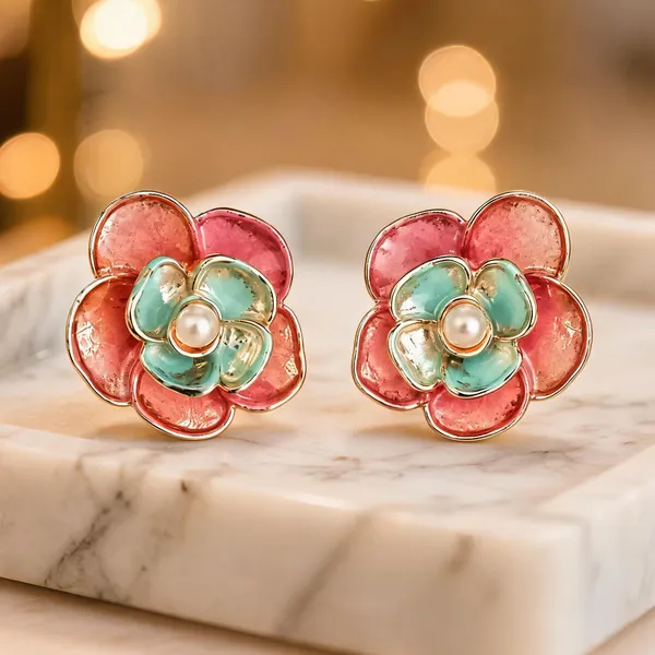 Pink_Turquoise_Anti_Tarnish_Floral_Stud_Earrings_For_Women_-_Pack_of_2