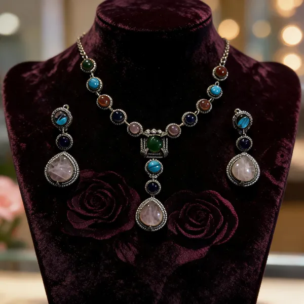 Multicolour_Oxidised_Stainless_Steel_Necklace_Set_For_Women