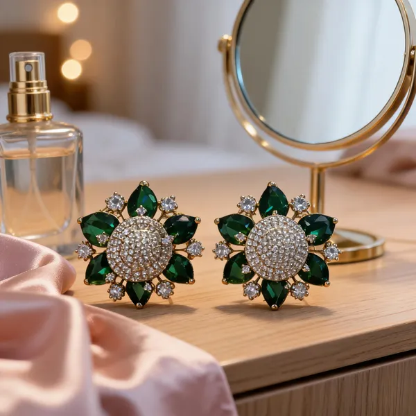 Green_Stainless_Steel_Crystal_Stud_Earrings_For_Women