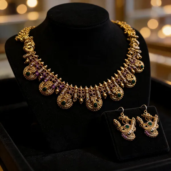 Gold_Stainless_Steel_Temple_Necklace_Set_For_Women