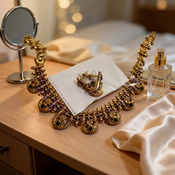 Gold_Stainless_Steel_Temple_Necklace_Set_For_Women