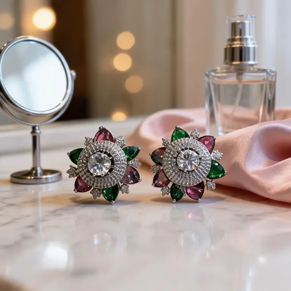 Multicolour_Stainless_Steel_Embellished_Stud_Earrings_For_Women