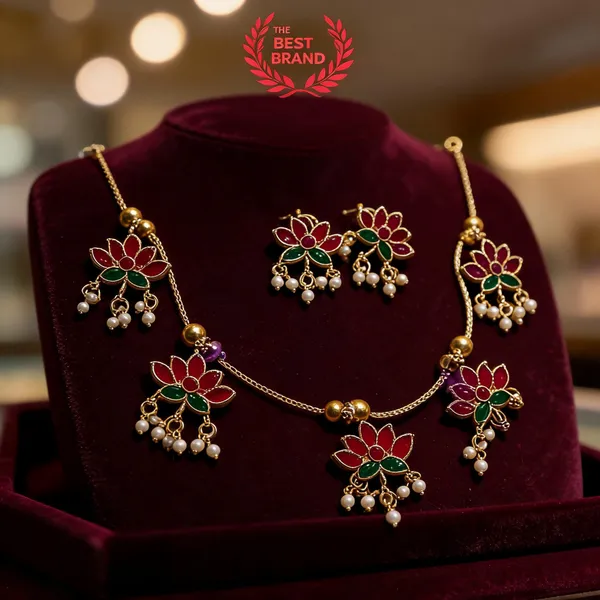 Gold_Stainless_Steel_Floral_Necklace_Set_For_Women