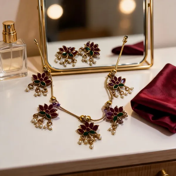 Gold_Stainless_Steel_Floral_Necklace_Set_For_Women