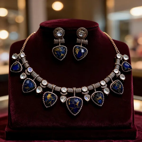 Blue_Stainless_Steel_Antique_Stone_Necklace_Earrings_Set_For_Women