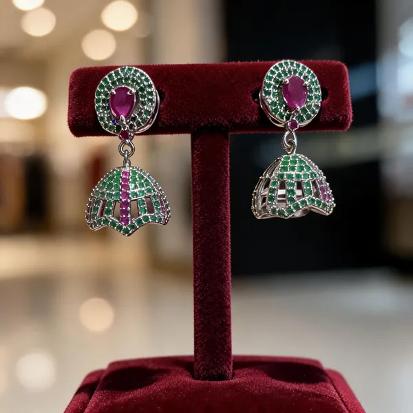 Green_Stainless_Steel_Stone_Embellished_Jhumka_Earrings_For_Women