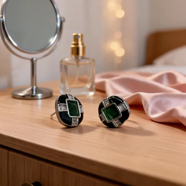 Green_Stainless_Steel_Rectangular_Stone_Stud_Earrings_For_Women