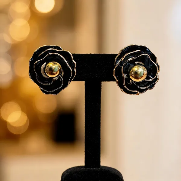 Black_Floral_Anti_Tarnish_Layered_Stud_Earrings_For_Women_-_Pack_of_2