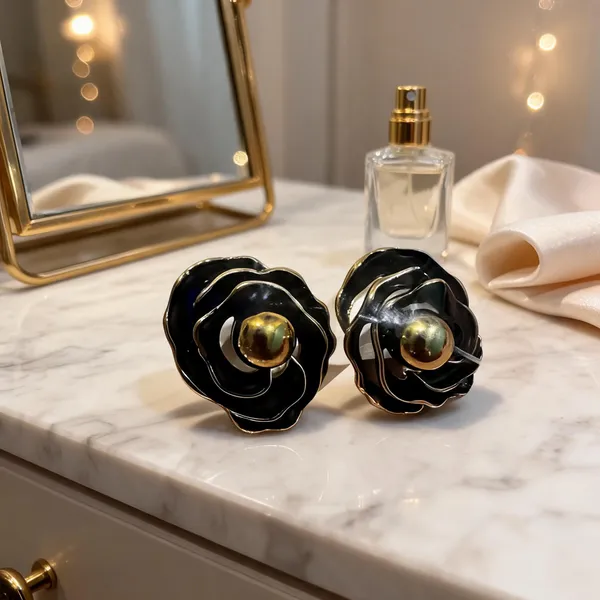 Black_Floral_Anti_Tarnish_Layered_Stud_Earrings_For_Women_-_Pack_of_2