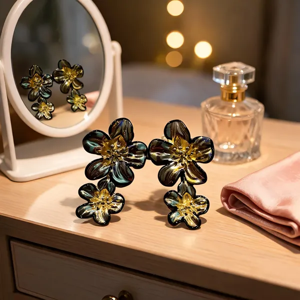 Multicolour_Dark_Floral_Anti_Tarnish_Drop_Earrings_For_Women_-_Pack_of_2
