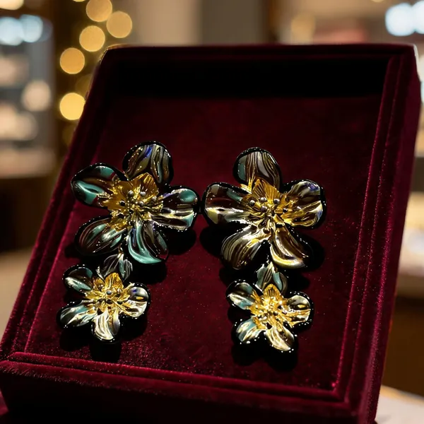 Multicolour_Dark_Floral_Anti_Tarnish_Drop_Earrings_For_Women_-_Pack_of_2