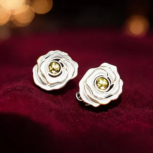 White_Floral_Anti_Tarnish_Layered_Stud_Earrings_For_Women_-_Pack_of_2