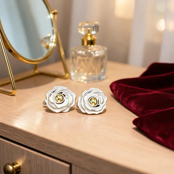 White_Floral_Anti_Tarnish_Layered_Stud_Earrings_For_Women_-_Pack_of_2