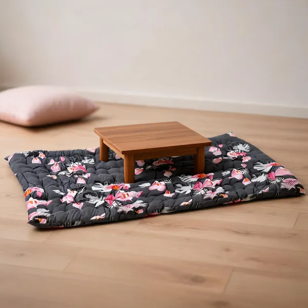 Grey_Cotton_Floral_Print_Quilted_Floor_Mattress_Bedroom