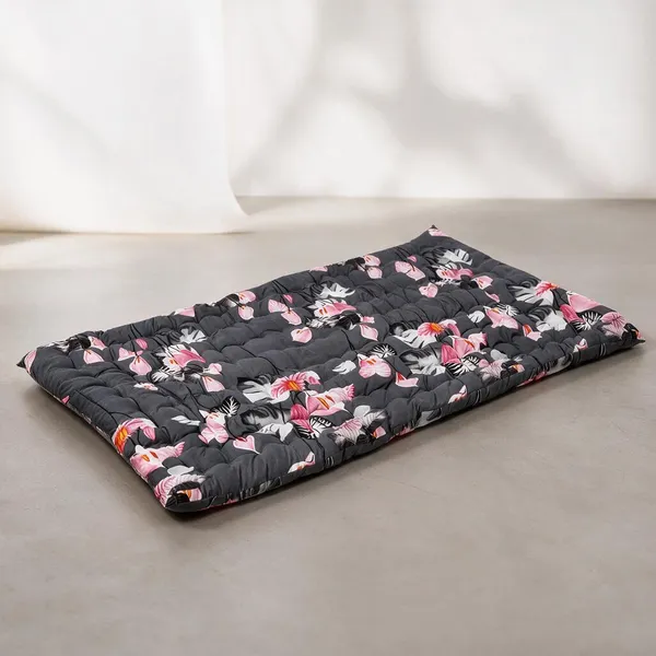 Grey_Cotton_Floral_Print_Quilted_Floor_Mattress_Bedroom