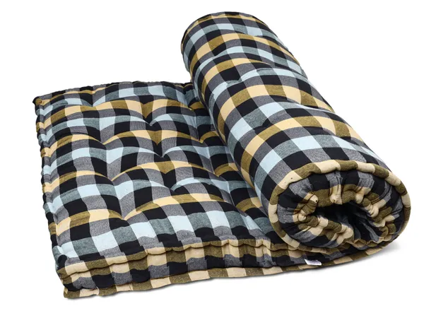 Multicolor_Cotton_Checkered_Quilted_Rollable_Floor_Mattress_Bedroom