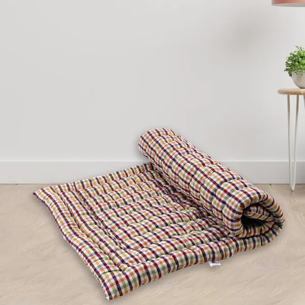 Beige_Cotton_Quilted_Checkered_Foldable_Floor_Mattress_Bedroom
