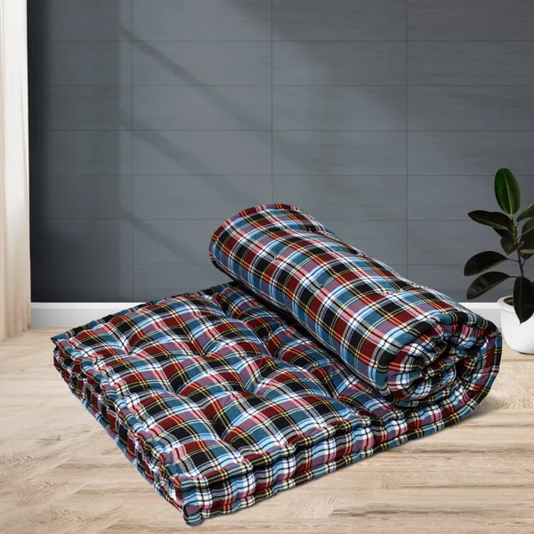 Multicolor_Cotton_Quilted_Plaid_Floor_Mattress_Bedroom