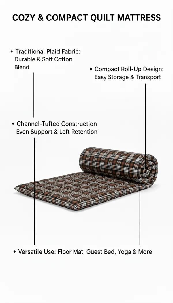 Multicolor_Cotton_Plaid_Roll-Up_Quilt_Mattress_Bedroom