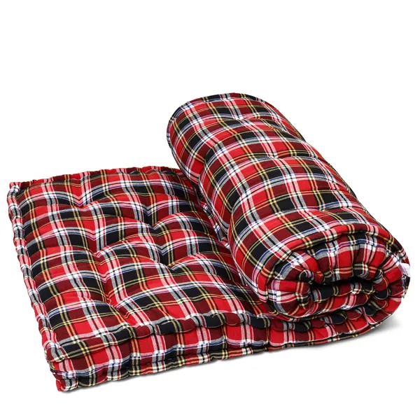 Red_Cotton_Quilted_Red_Plaid_Floor_Mattress_Bedroom