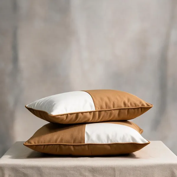 White__And__Brown_Fiber_Color_Block_Rectangular_Cushion_Set_Bedroom_Set_Of_2