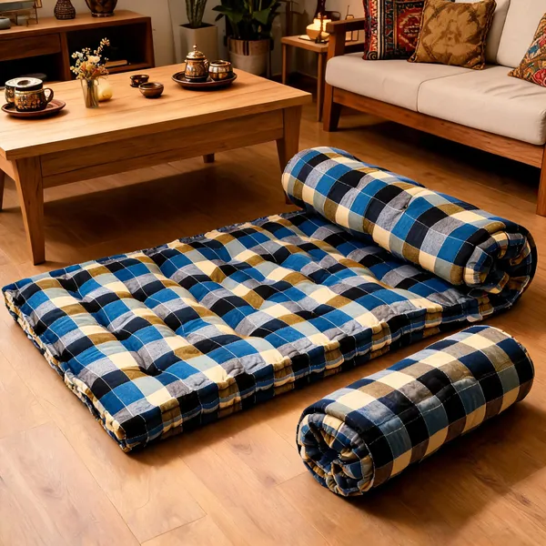 Blue_Cotton_Blue_Black_Checkered_Quilted_Mattress_Bedroom