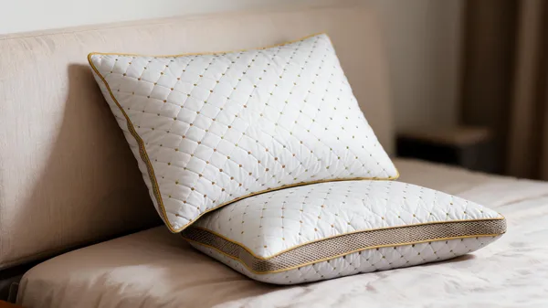 White_Fiber_Quilted_Diamond_Pattern_Pillow_Bedroom_Set_Of_2