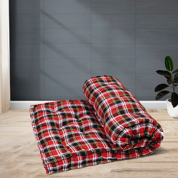 Red_Cotton_Quilted_Red_Plaid_Floor_Mattress_Bedroom