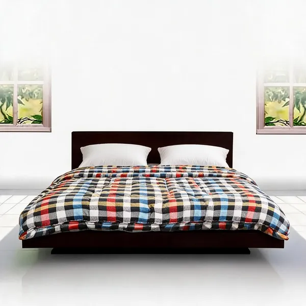 Multicolor_Cotton_Checked_Pattern_Quilted_Double_Bed_Comforter_Bedroom