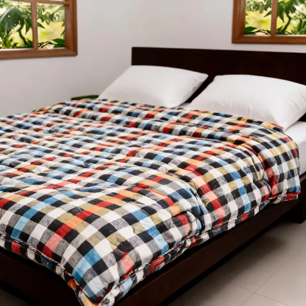 Multicolor_Cotton_Checked_Pattern_Quilted_Double_Bed_Comforter_Bedroom