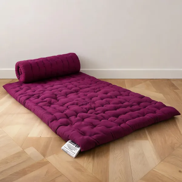 Pink_Cotton_Checked_Quilted_Floor_Mattress_With_Bolster_Bedroom