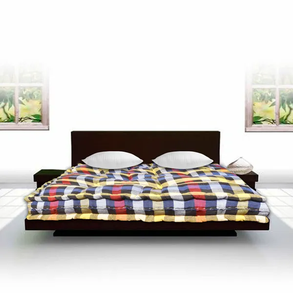 Multicolor_Cotton_Checkered_Quilted_Rollable_Floor_Mattress_Bedroom