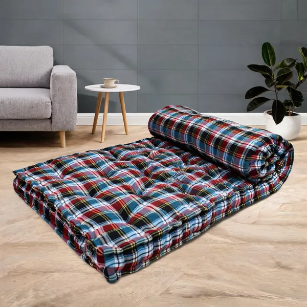 Multicolor_Cotton_Quilted_Plaid_Floor_Mattress_Bedroom