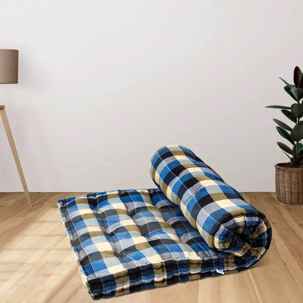 Blue_Cotton_Blue_Black_Checkered_Quilted_Mattress_Bedroom