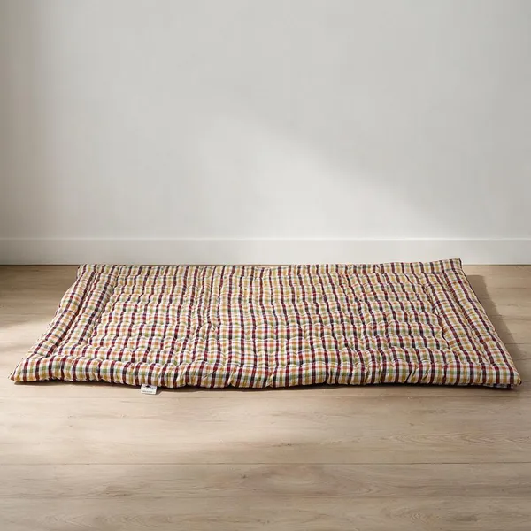Beige_Cotton_Quilted_Checkered_Foldable_Floor_Mattress_Bedroom