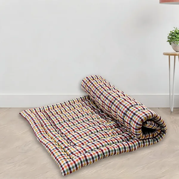 Beige_Cotton_Quilted_Checkered_Foldable_Floor_Mattress_Bedroom