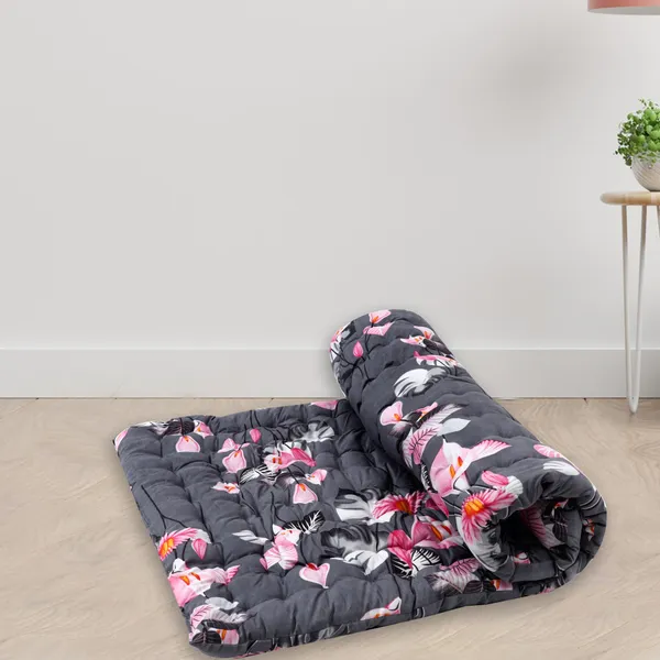 Grey_Cotton_Floral_Print_Quilted_Floor_Mattress_Bedroom