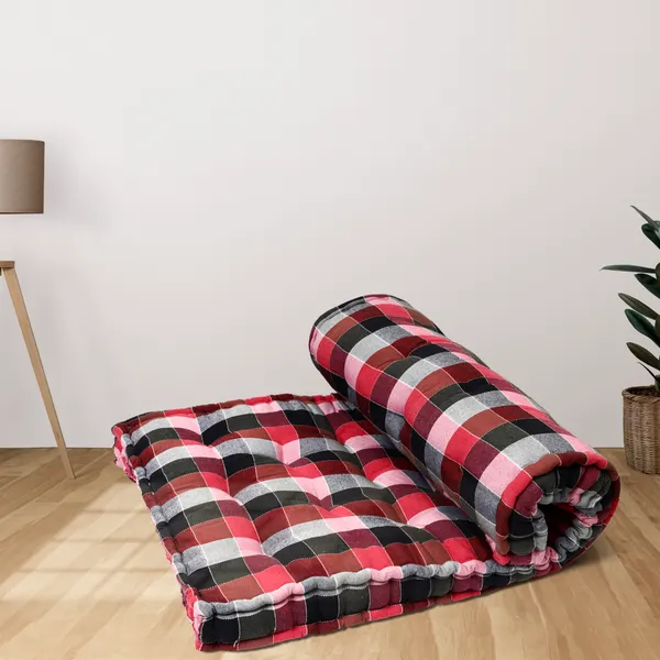 Red_Cotton_Quilted_Checkered_Floor_Mattress_Bedroom