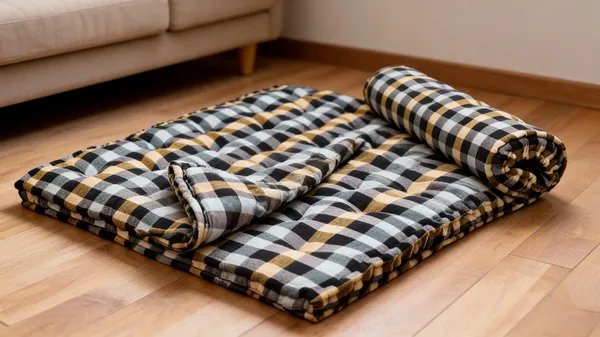 Multicolor_Cotton_Checkered_Quilted_Rollable_Floor_Mattress_Bedroom