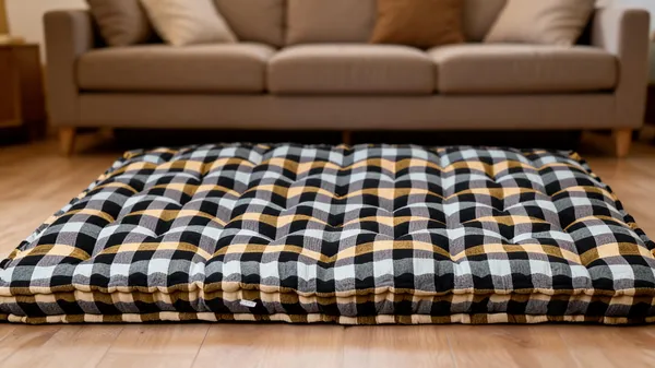 Multicolor_Cotton_Checkered_Quilted_Rollable_Floor_Mattress_Bedroom