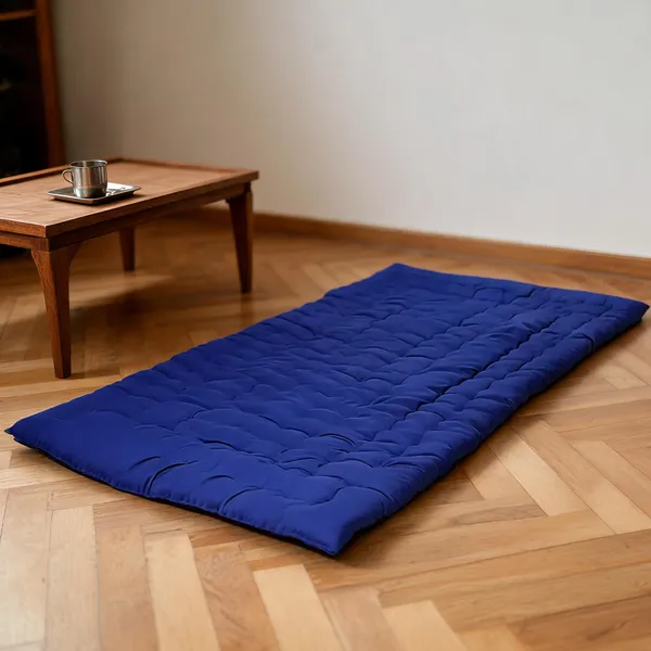 Navy_Blue_Cotton_Quilted_Rollable_Floor_Mattress_Bedroom