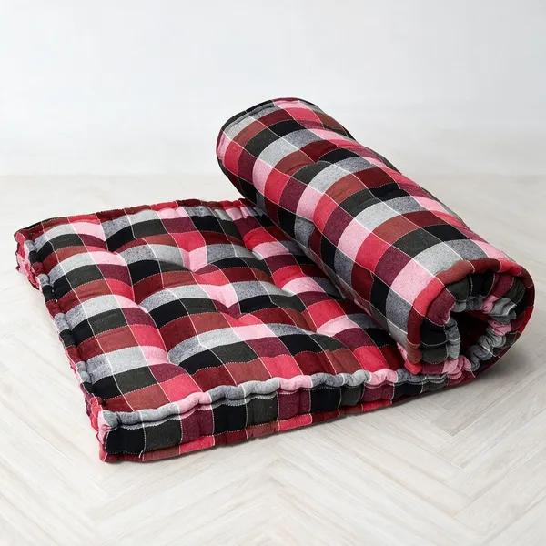 Red_Cotton_Quilted_Checkered_Floor_Mattress_Bedroom