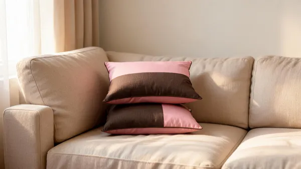 Pink__And__Brown_Fiber_Reversible_Solid_Cushion_Set_Bedroom_Set_Of_2